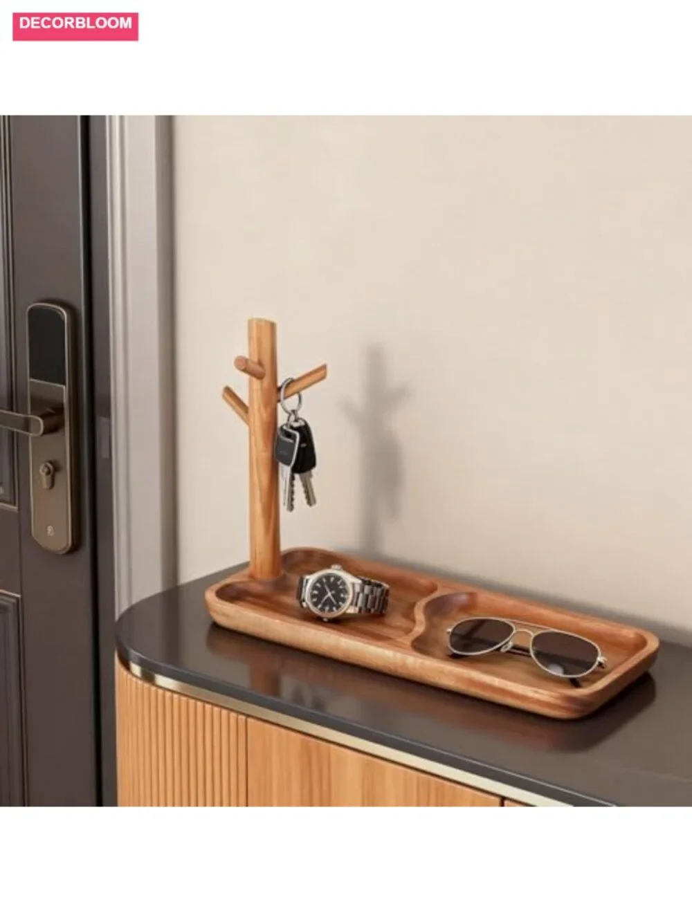 Acacia Wood Key Tray with Jewelry Rack Entryway Organizer